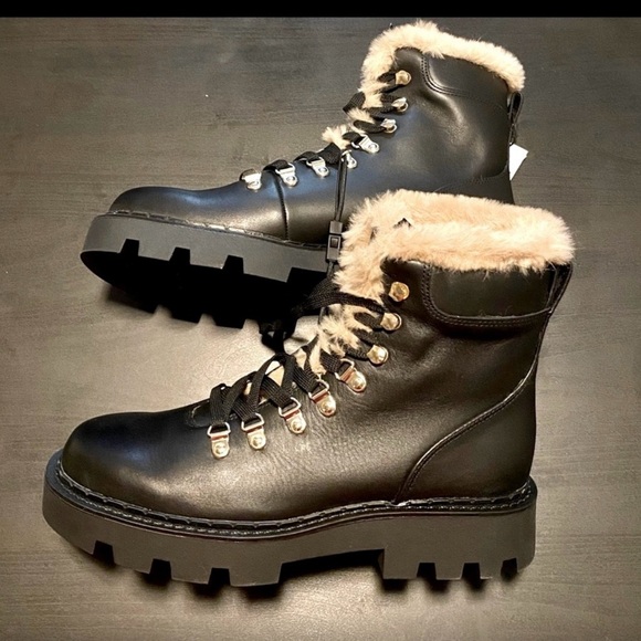 ZARA LEATHER LACE UP FAUX FUR LINED MOUNTAIN ANKLE BOOTS - Picture 2 of 7